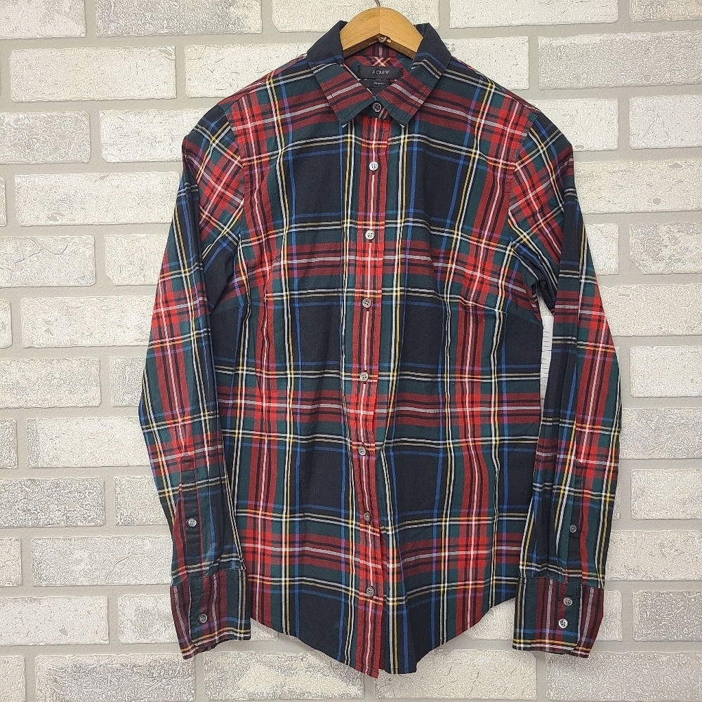 J. Crew Perfect Red Green Plaid Long Sleeve Top Size 4